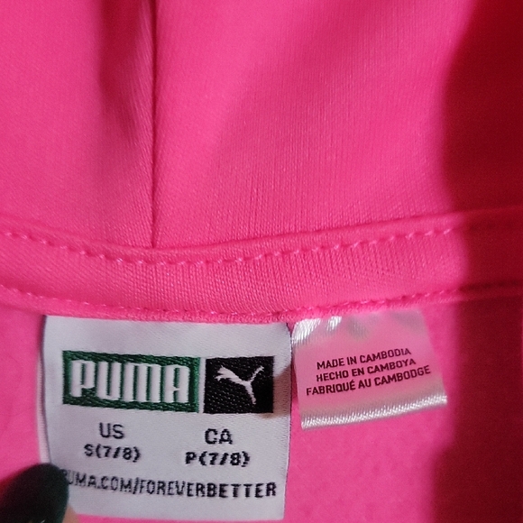 Puma Vibrant Pink Jacket and Black Tracksuit Pants Set S 7-8 - Picture 4 of 9